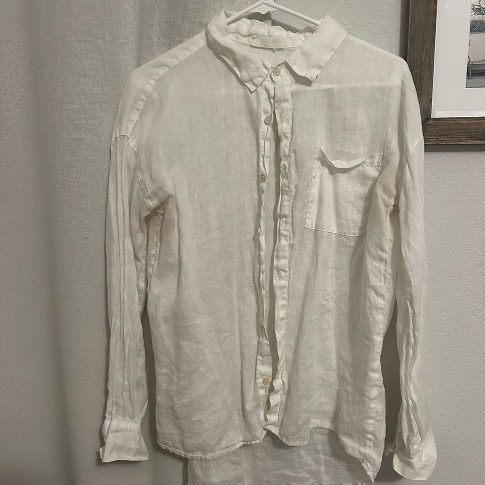 Dylan White Linen Casual Button Down Shirt